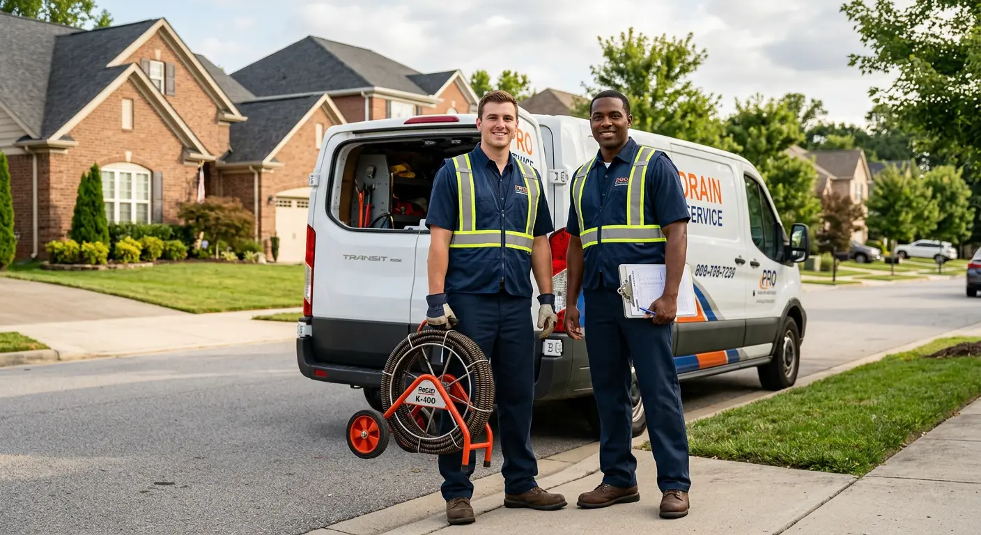 Sewer and drain service team with equipment ready for work in Lawndale
